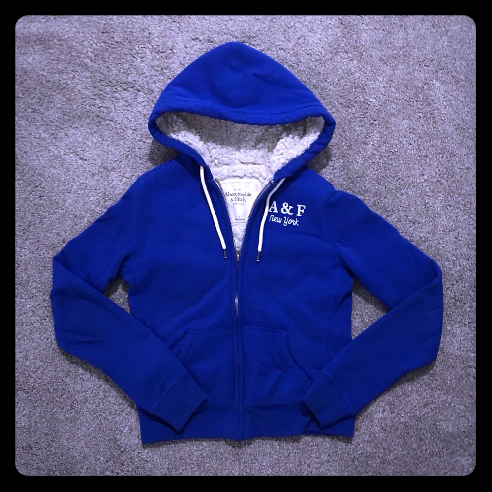 Abercrombie & Fitch Royal Blue Sherpa Hoodie - Small